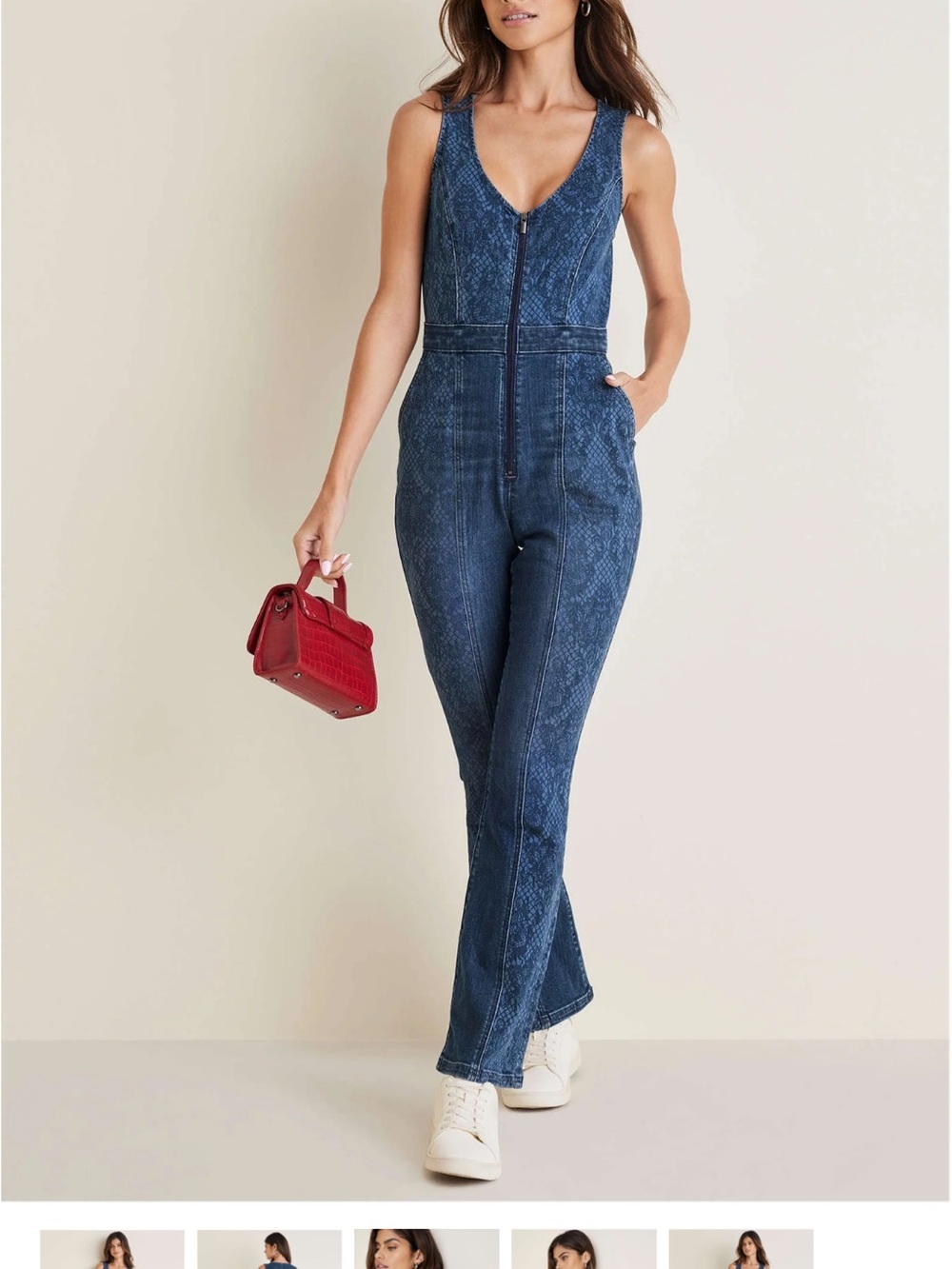 VENUS Dark Blue Denim Sleeveless Zip-Front Overalls